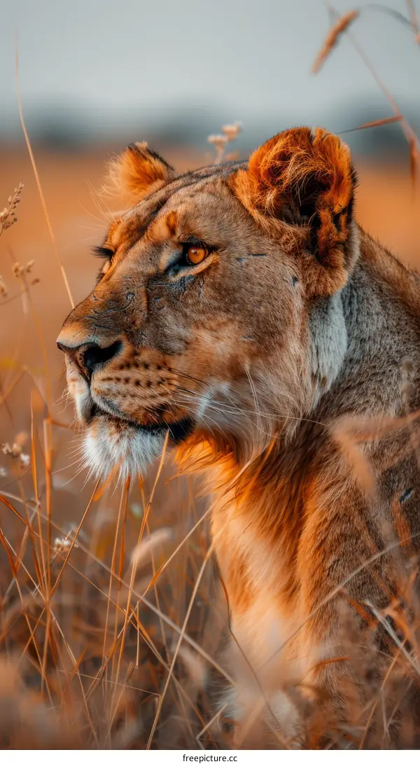Lioness in the golden light of the setting sun
