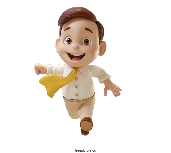 [Transparent Background PNG]A 3D rendering of a happy businessman running