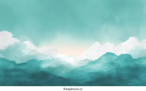 Abstract Watercolor Landscape of Mountains and Clouds