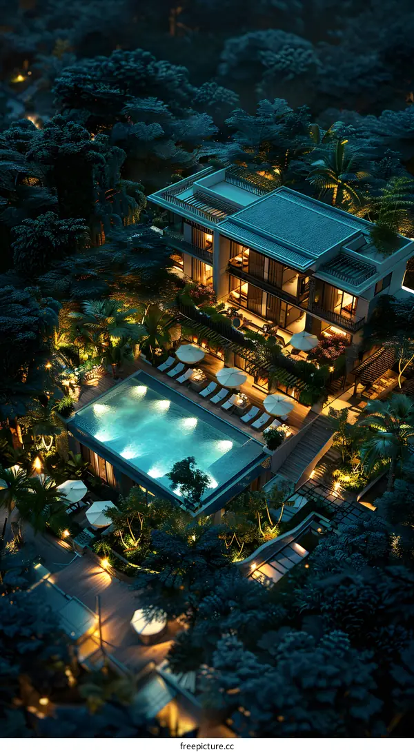 俯瞰热带雨林的豪华别墅