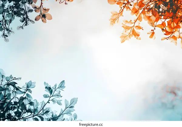 Nature Background With Blue And Orange Leaves
