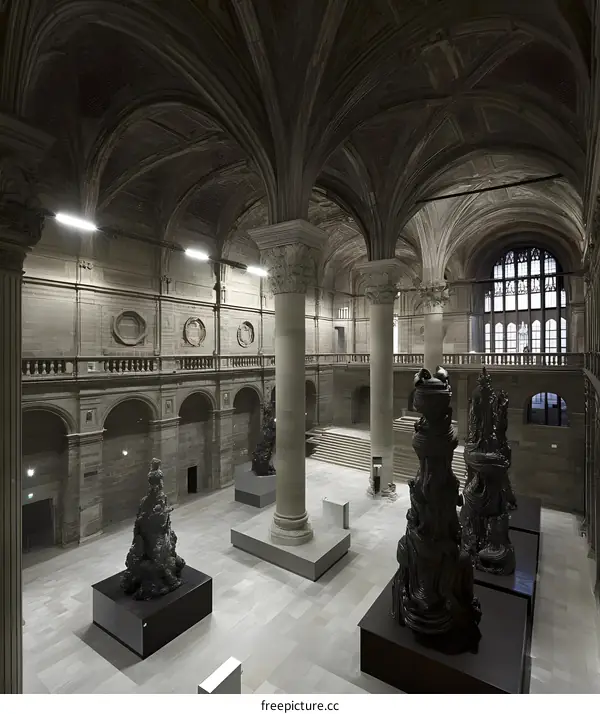 Modern Sculpture Inside Old Architecture Hallway