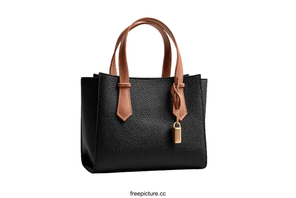 [Transparent Background PNG]Stylish Black Leather Handbag with Tan Accents