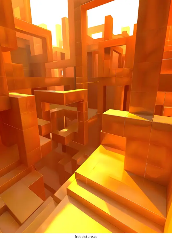 Abstract Orange 3D Geometric Shapes Building