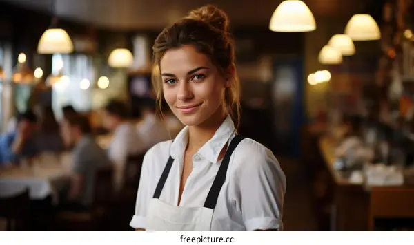 Portrait of a young waitress in a restaurant