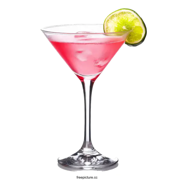 [Transparent Background PNG]Pink Cocktail in Martini Glass with Lime
