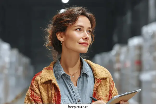 Warehouse Worker Checking Inventory with Tablet