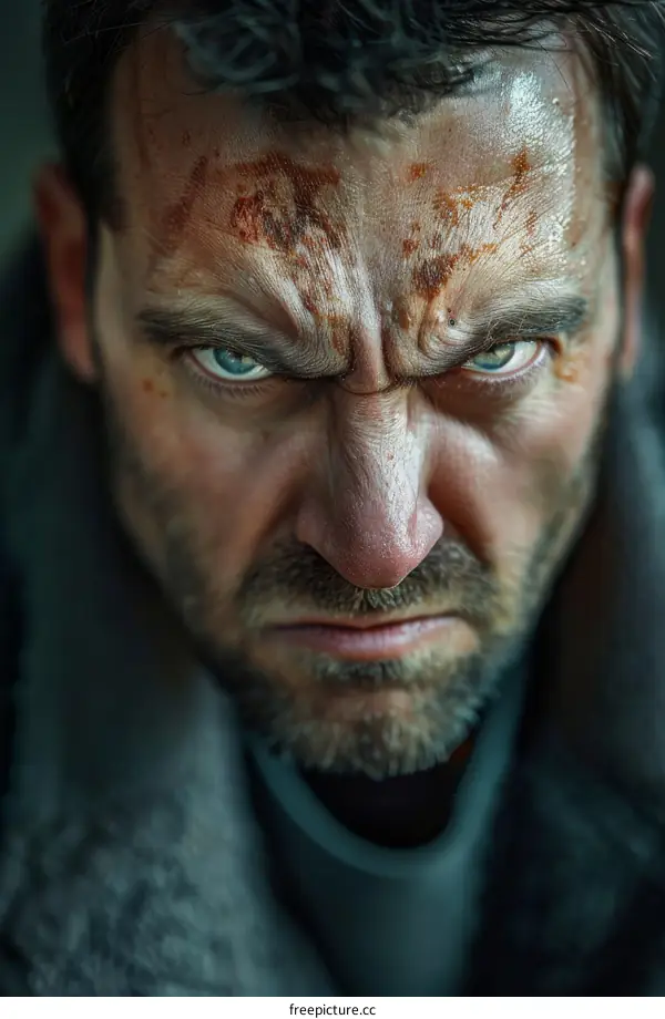 Close-up Portrait of a Caucasian Man with Wounds