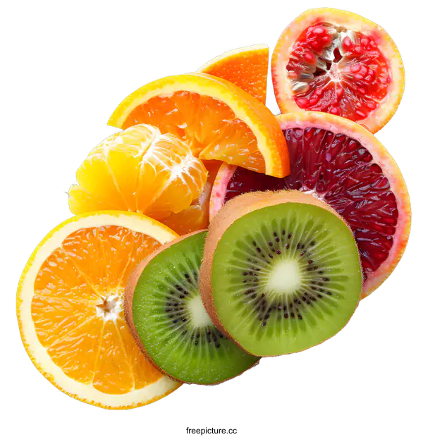 [Transparent Background PNG]Fresh Sliced Citrus Fruits and Kiwi
