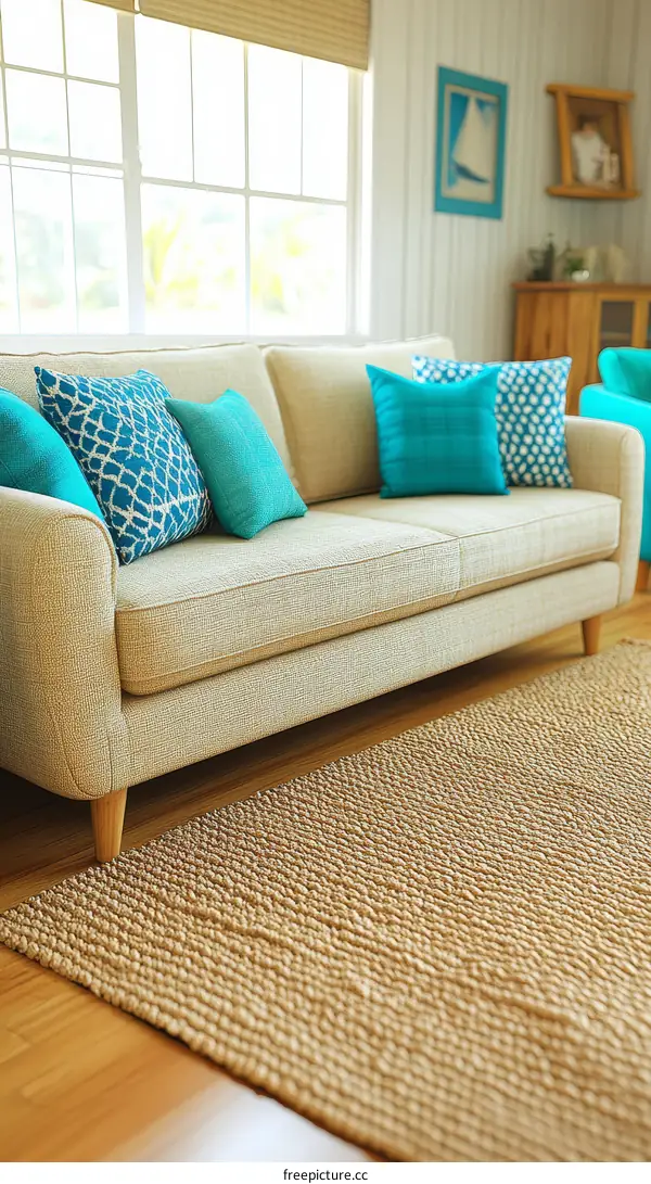 Cozy Living Room with Turquoise Accents