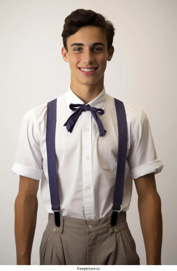 Young man with suspenders and bow tie