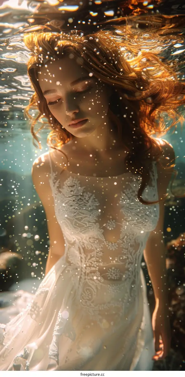 Portrait of a Woman in the Water with Red Hair