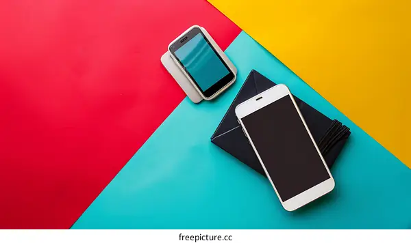 Two Smartphones on Colorful Background