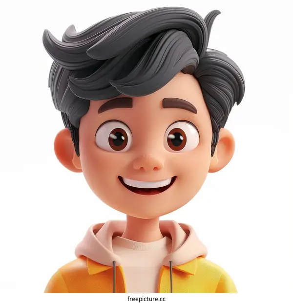 3D rendering of a young boy with a happy expression on his face