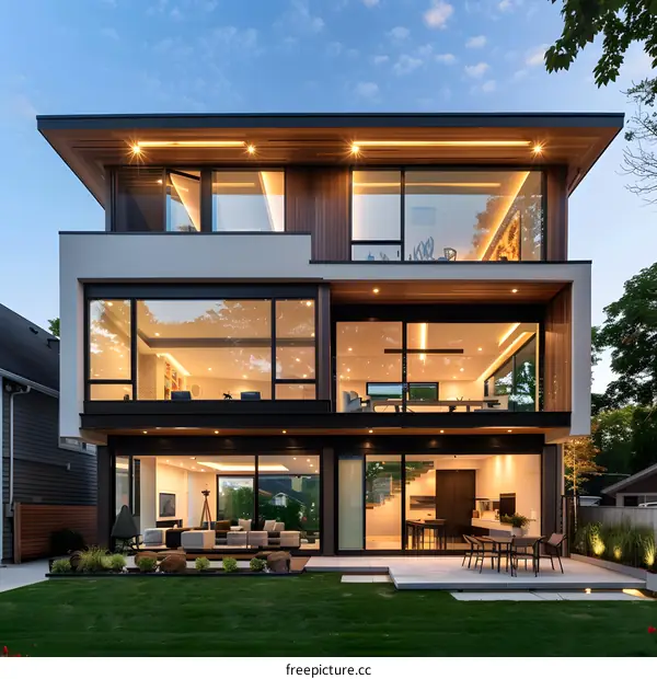 Modern Home with Large Windows and a Backyard