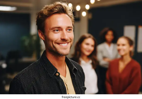 Smiling Businessman in Modern Office