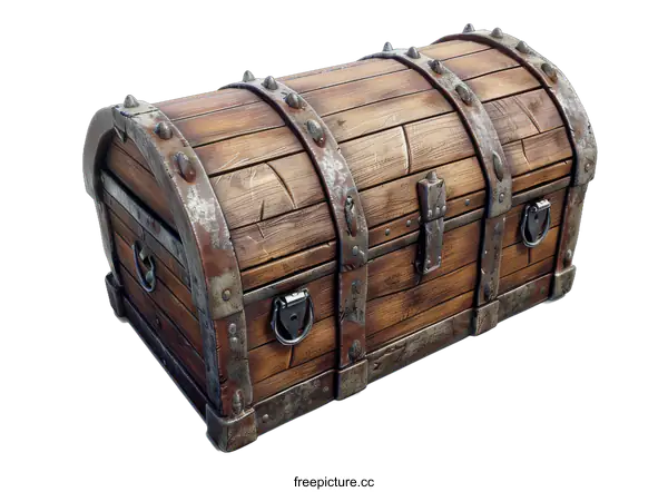 [Transparent Background PNG]A wooden treasure chest with metal bands and a lock
