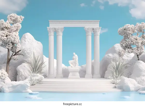 White Marble Column Architecture in a Minimalist Landscape