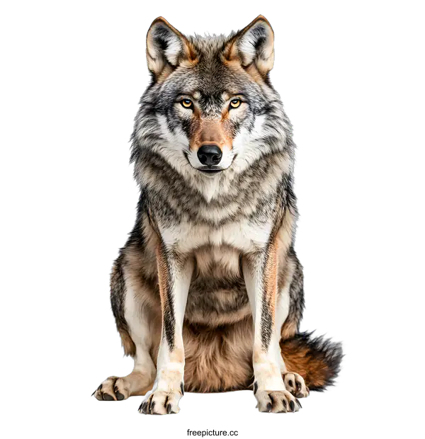 [Transparent Background PNG]Gray Wolf Sitting on White Background