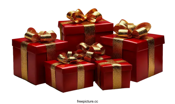 [Transparent Background PNG]Stacked Gift Boxes with Gold Ribbons