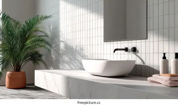 Modern Minimalist Bathroom with Sunlight and Plants