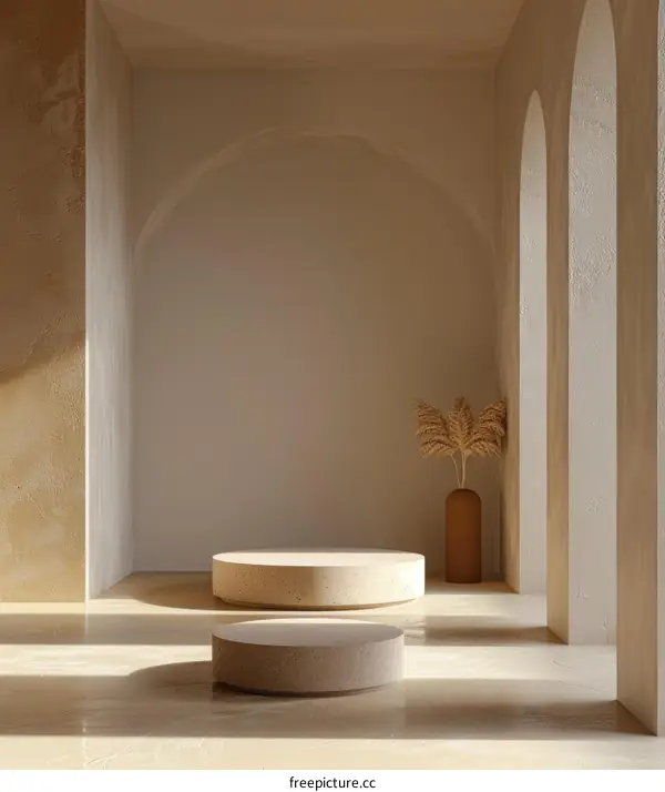 Modern Room Interior with Vase on Podium