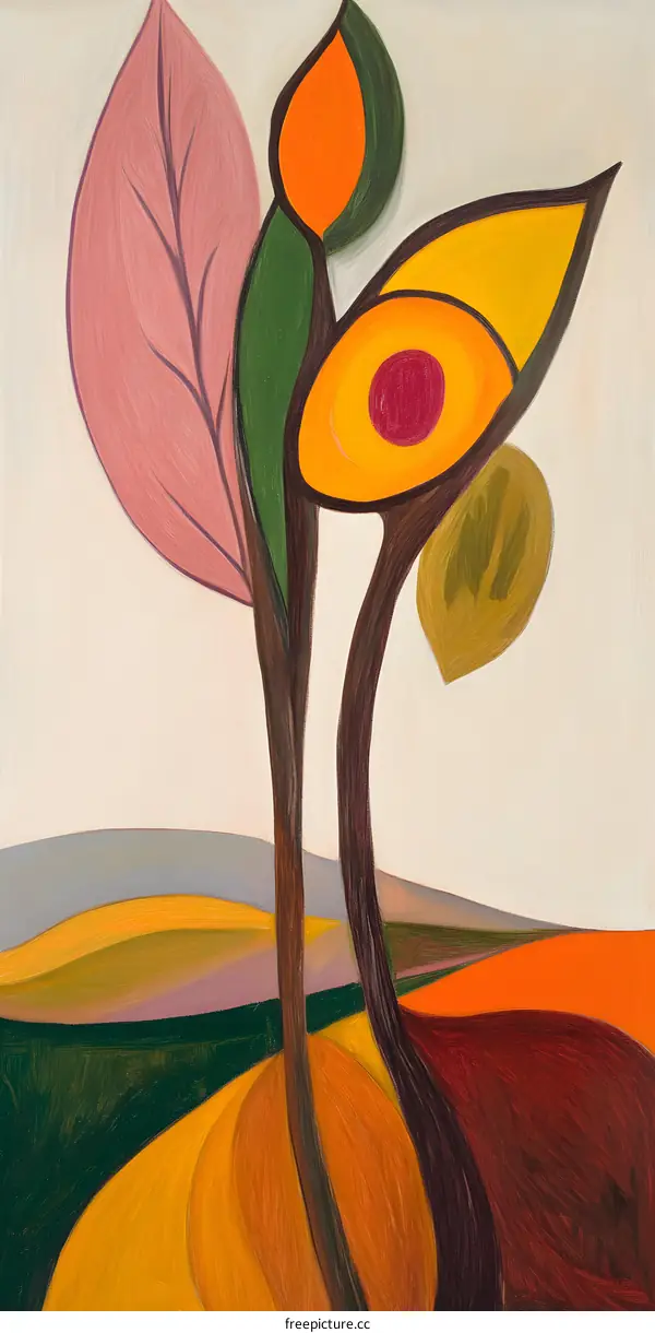 Abstract Painting with Colorful Shapes and Landscapes