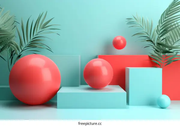 Colorful Geometric Shapes with Palm Leaves