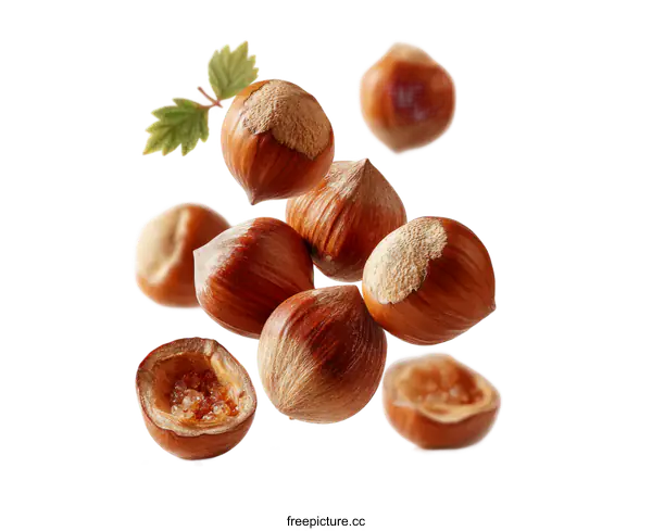 [Transparent Background PNG]Hazelnuts in mid-air on a white background