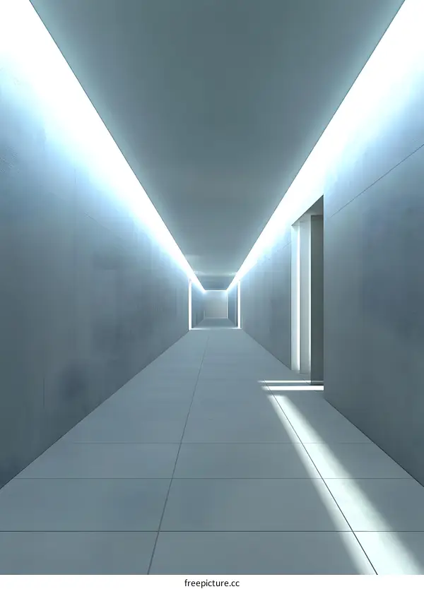 Empty Hallway with Light Strip on Ceiling