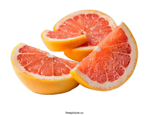 [Transparent Background PNG]Fresh Slices of Pink Grapefruit on White Background