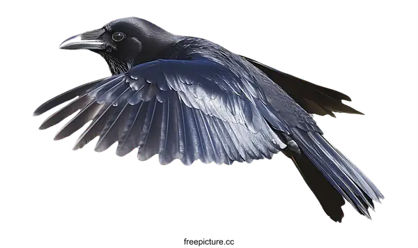 [Transparent Background PNG]Raven in Flight Against White Background