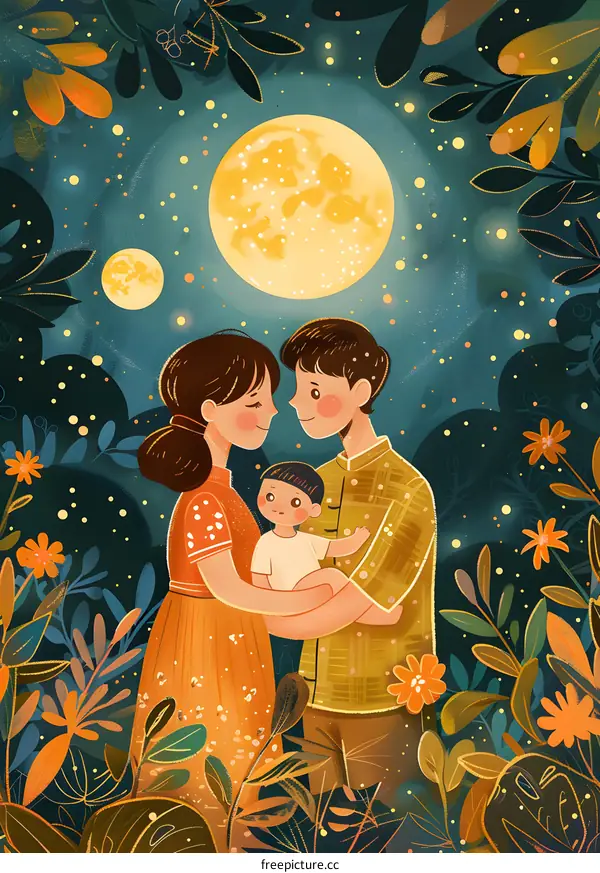 Family Under the Full Moon Night