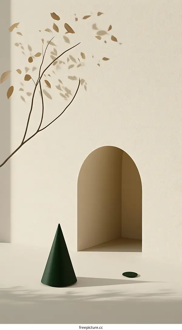 Abstract Minimalist Art with Green Cone and Arch