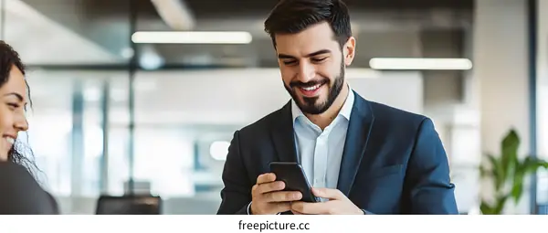 Businessman Using Phone in Office Setting