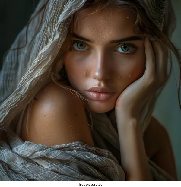 sensual portrait of a beautiful woman with green eyes