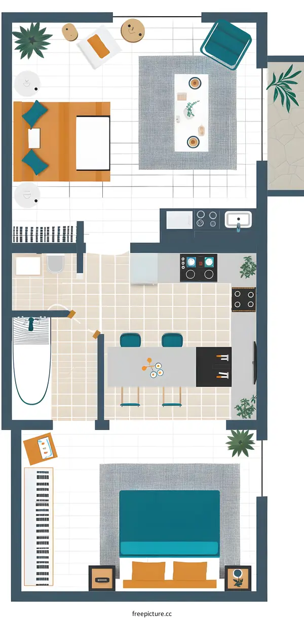 Top View Flat Design Illustration of a Modern Apartment