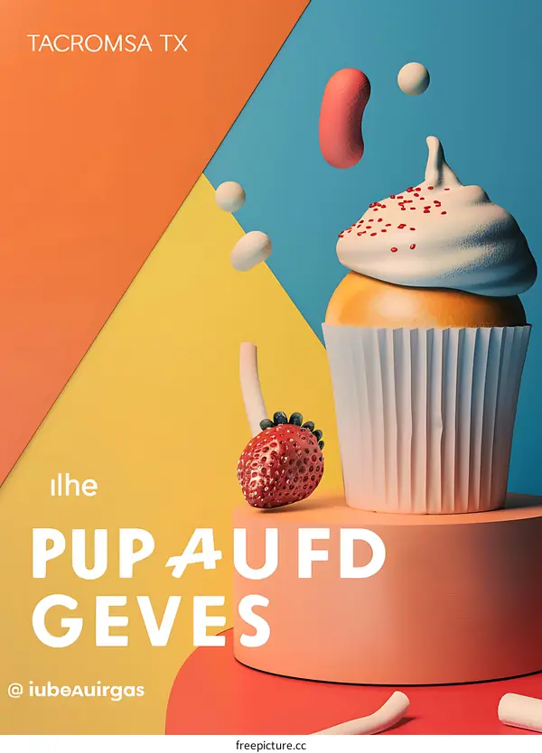 Colorful Cupcake with Sprinkles and Strawberry