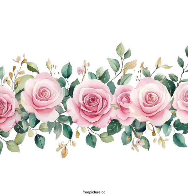 [Transparent Background PNG]Watercolor Floral Border with Roses