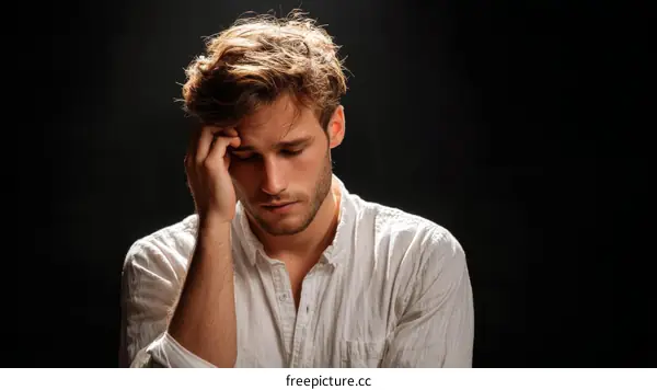 Close-up Portrait of a Caucasian Man Looking Pensive