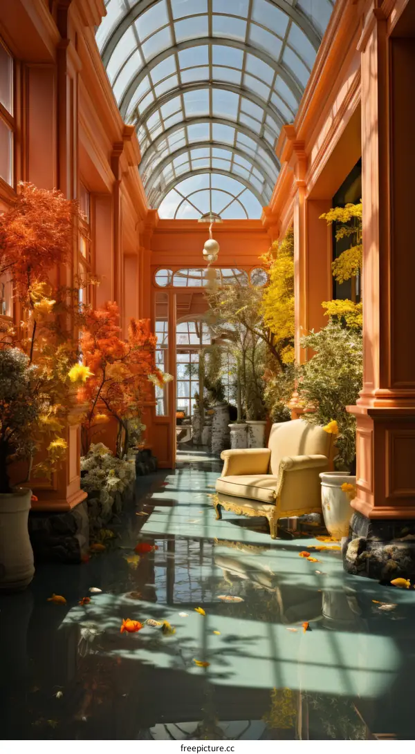 Flooded Sunroom with Plants and a Chair