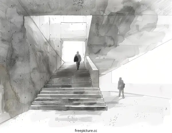 Man walking up concrete stairs with another person at the bottom