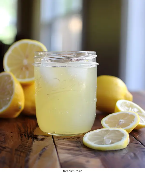 Glass Of Lemonade With Ice And Lemons