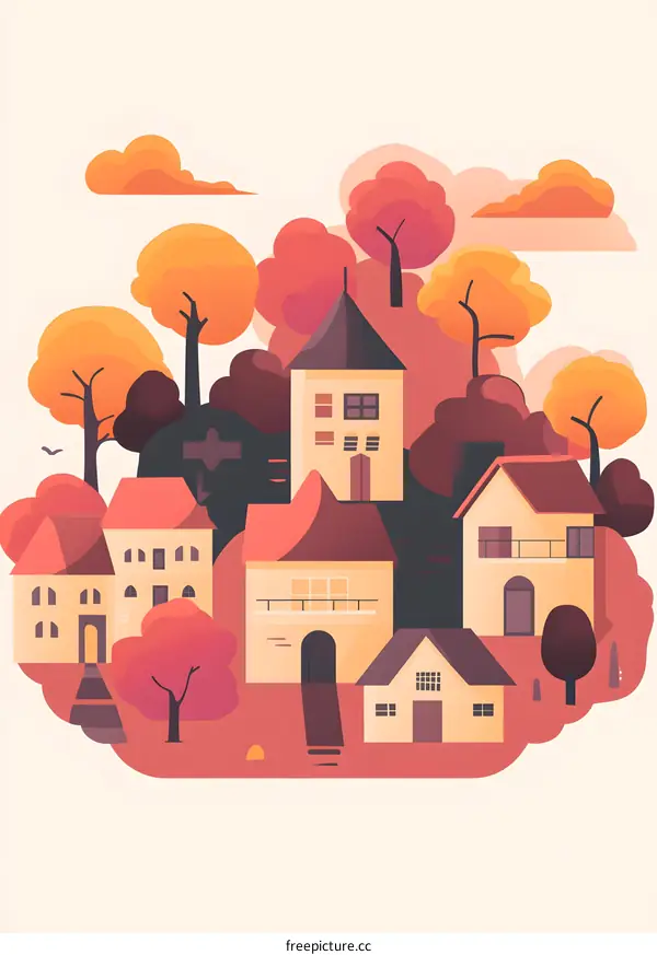 Autumn Village Illustration