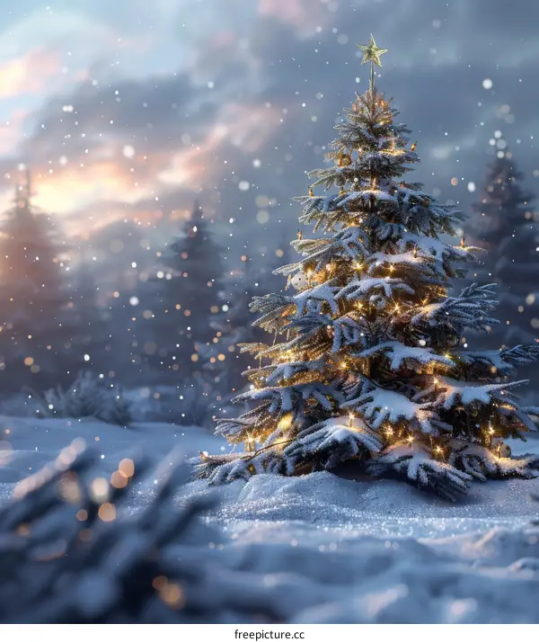Christmas Tree in the Snowy Forest