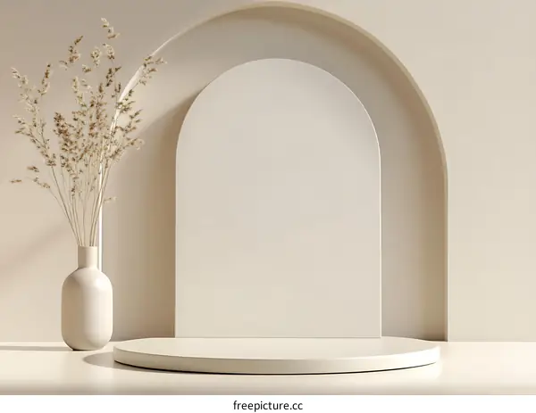 Abstract Minimalist Beige Background With Round Platform For Product Display