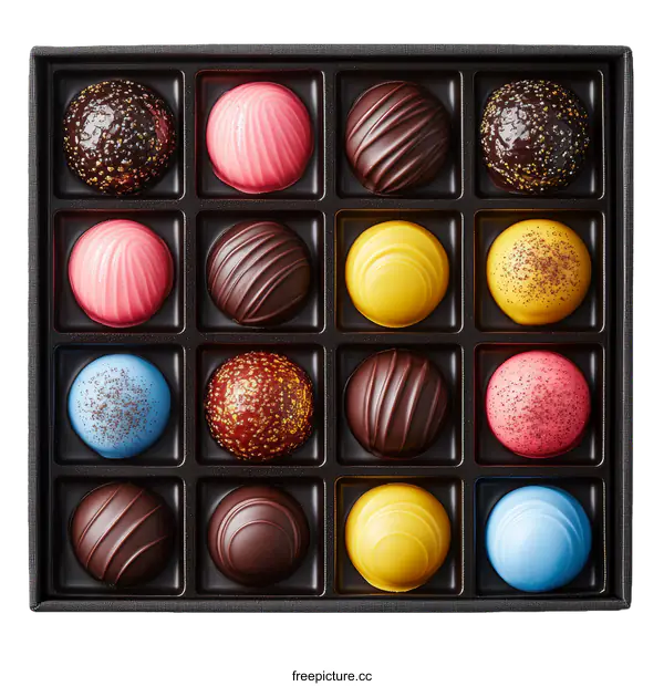 [Transparent Background PNG]Assorted Chocolate Truffles in a Gift Box