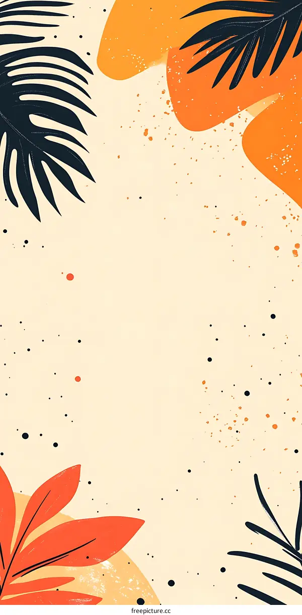 Orange and Green Tropical Leaves Abstract Background