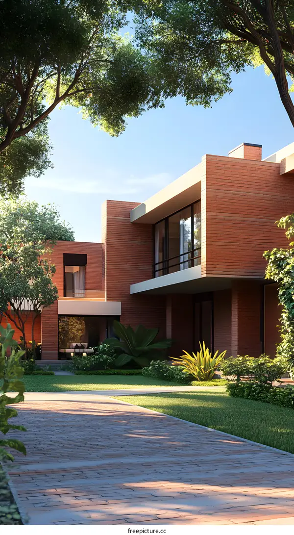 Modern Brick House With Lush Green Landscaping
