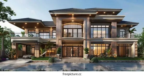 Modern Mansion Exterior Design Illustration